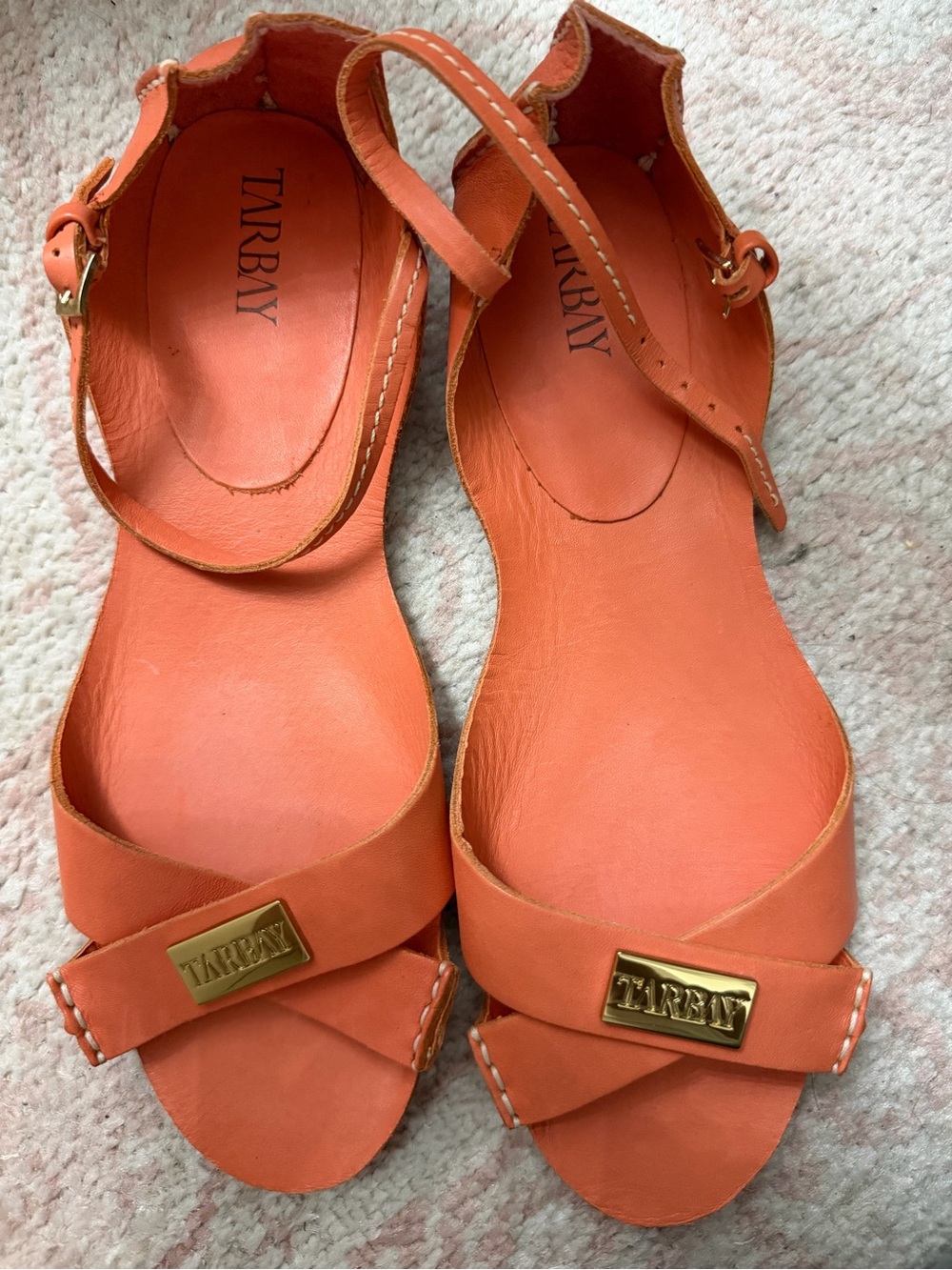 Orange Leather Ankle-Strap Sandals